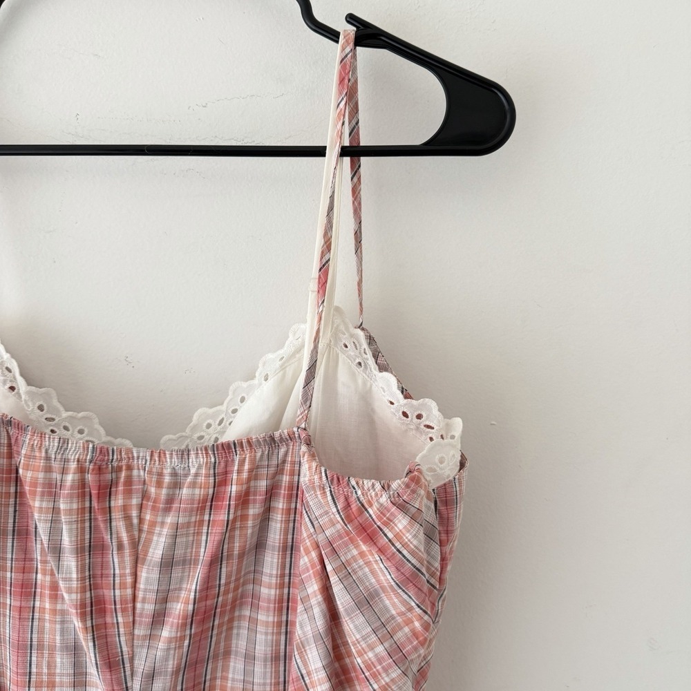 Y2K My Michelle Pink Plaid Dress Size S Eyelet Hem Ruched Bust 2000s Coquette - Picture 8 of 11